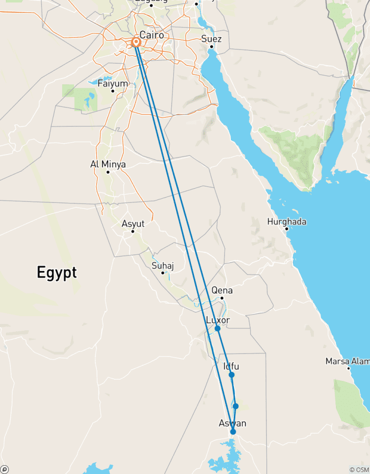 8 Dagen ( Piramides van Gizeh , GEM Museum , Caïro , Aswan - Abu Simbel , Nijlcruise - Luxor ) & Rondreis per slaaptrein-rondreis