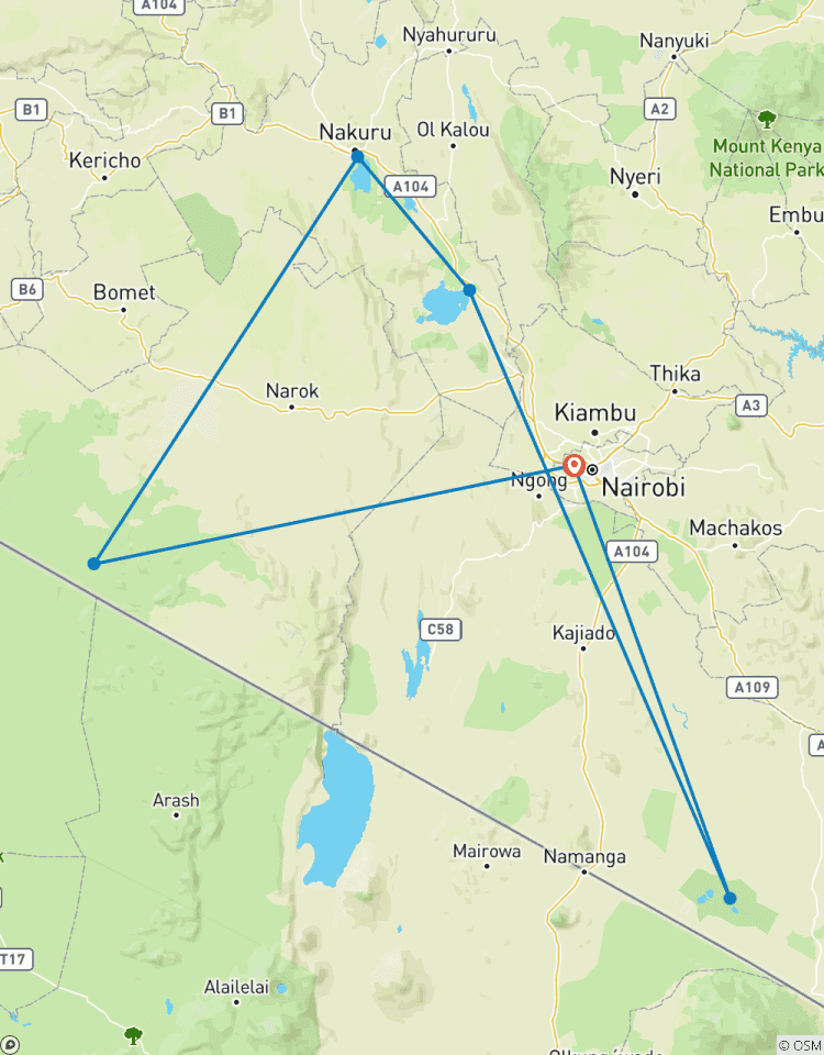 Circuito Safari en campamento de 7 Días por Mara, el lago Nakuru, el lago Naivasha y Amboseli