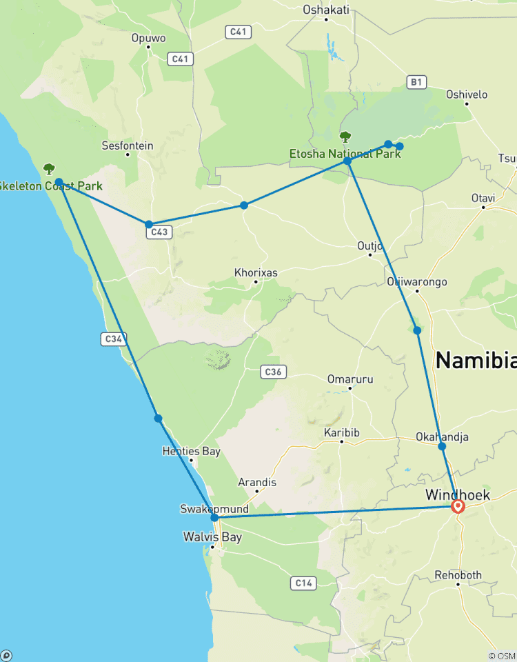 16 jours d\'aventure à Etosha, Himba, Cape Cross et surf circuit