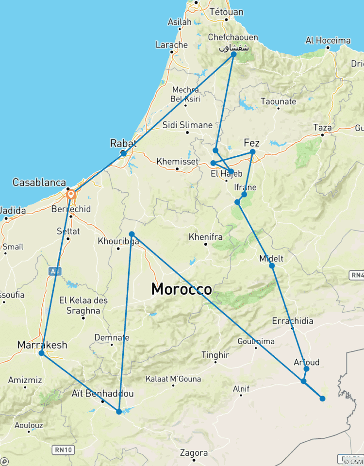 Private 6-Days Tour from Casablanca to Chefchaouen -Fes-Merzouga and Marrakech Tour