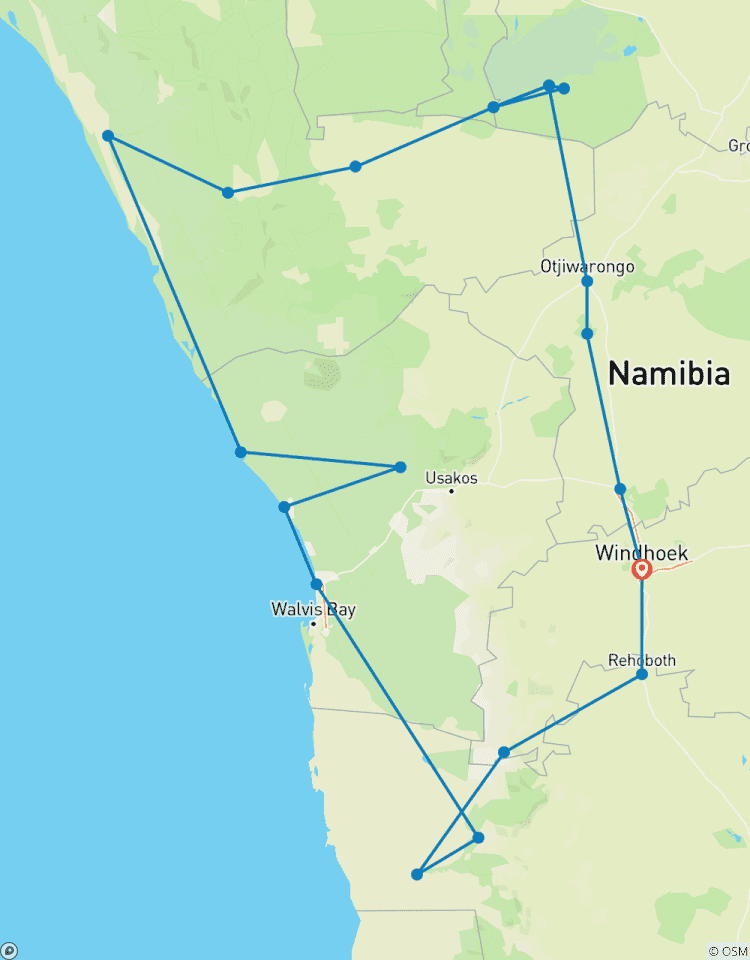Safari de 9 jours avec hébergement et camping à Etosha, Skeleton Coast et Sossusvlei circuit