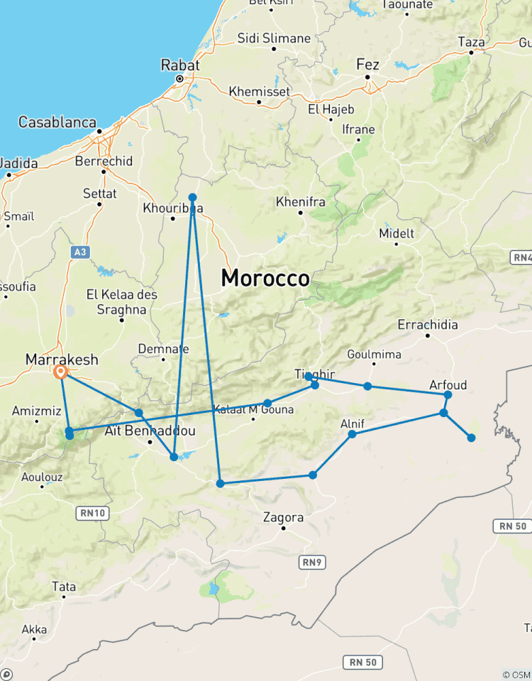 Circuit de 7 jours depuis Marrakech via les montagnes de l\'Atlas et le désert (privé) circuit
