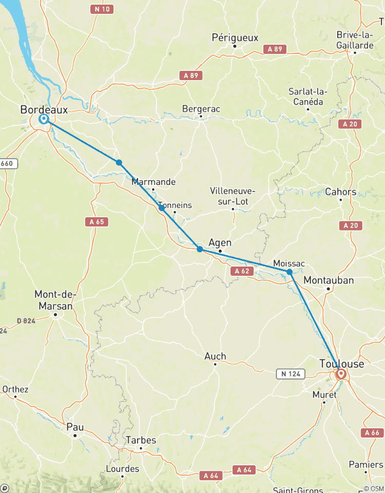 Von Bordeaux nach Toulouse oder von Toulouse nach Bordeaux (selbstgeführte) Radreise Rundreise
