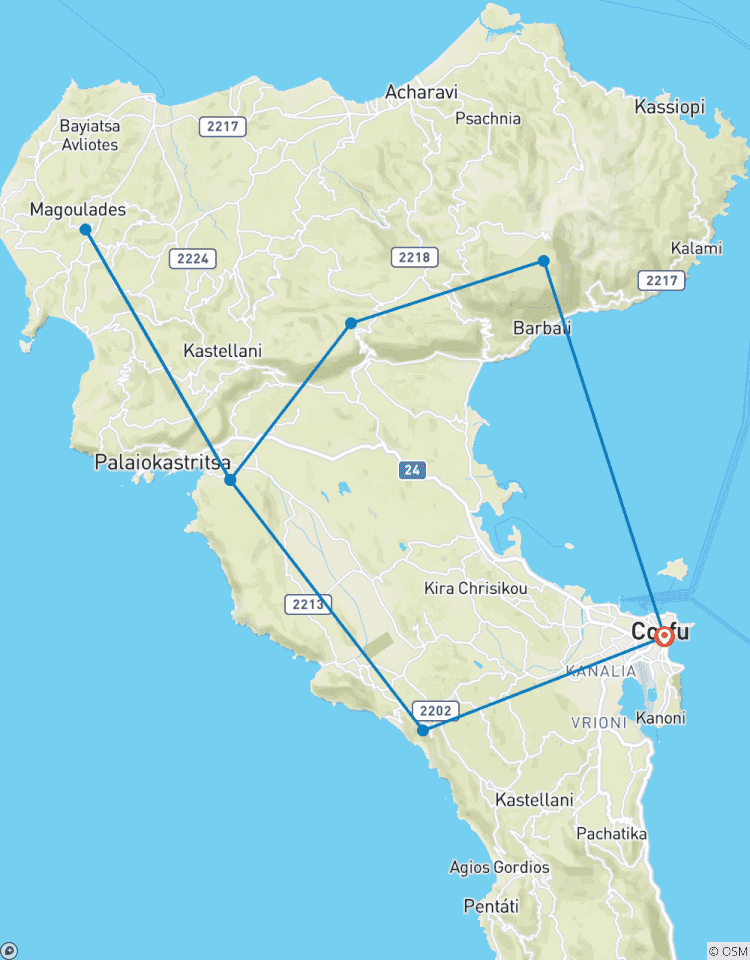 Circuito Explorador de la isla de Corfú en bicicleta autoguiado