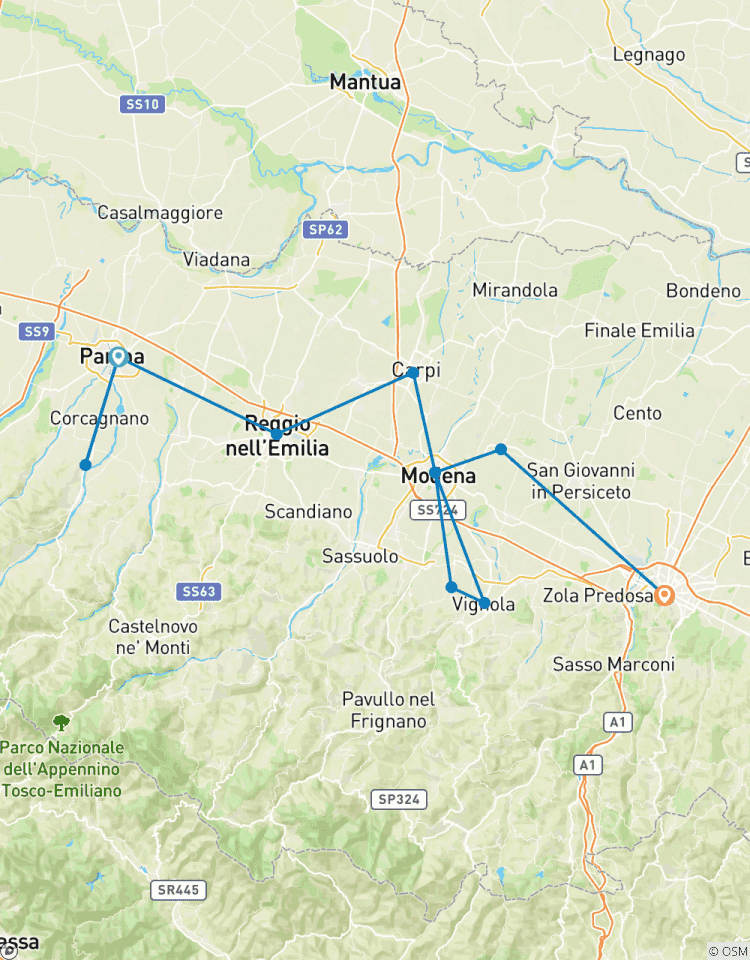 Circuito Ciclismo gastronómico en Emilia - Romala, de Parma a Bolonia autoguiado