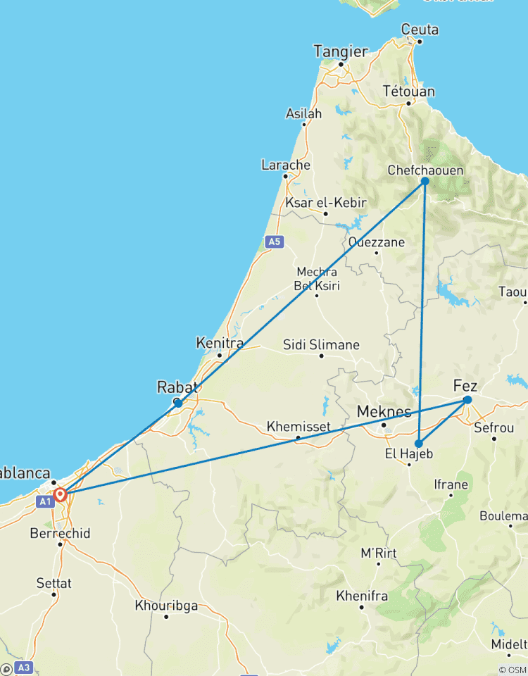 Circuit de 5 jours dans les villes impériales du nord du Maroc (Casablanca, Rabat, Chefchaouen et Fès) circuit