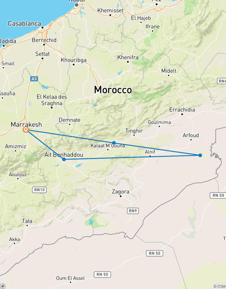 Aventure de luxe de 5 jours de Marrakech au désert du Sahara (montagnes de l\'Atlas, Merzouga et Ait Benhaddou) circuit