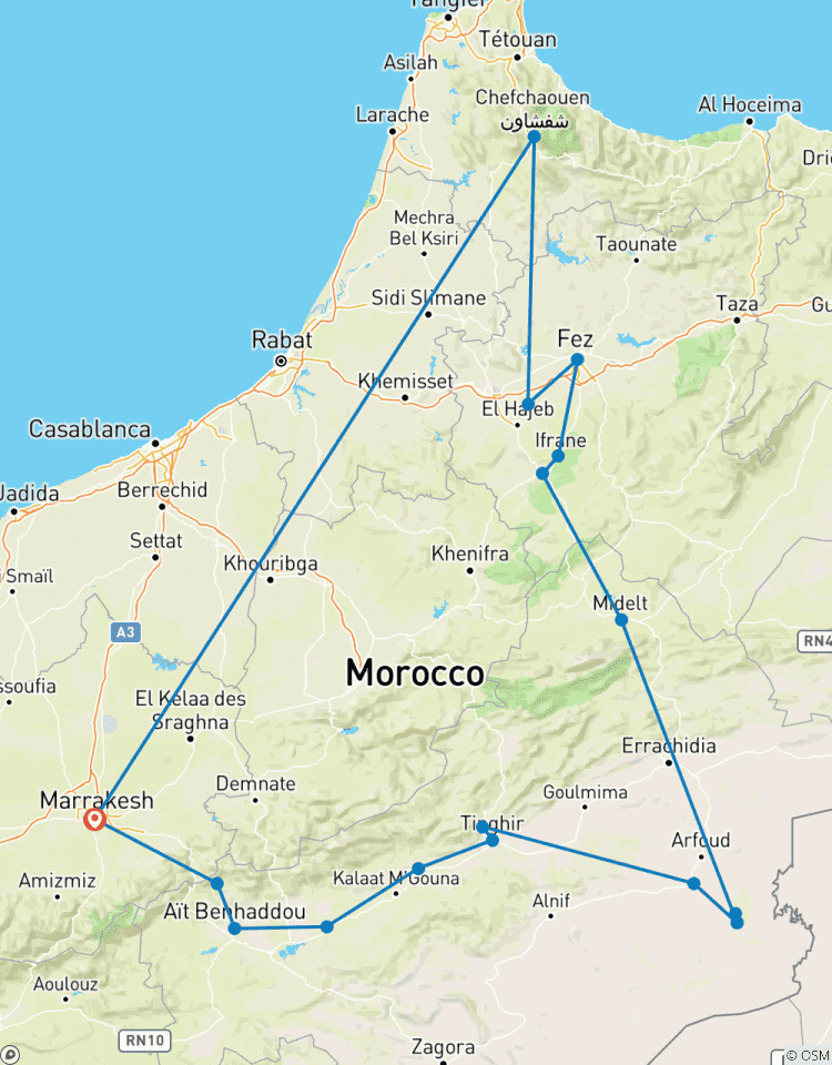 Marrakesch nach Ait Benhaddou - Merzouga Wüste - Chefchaouen & Fes in 6 Tagen Private Tour Rundreise