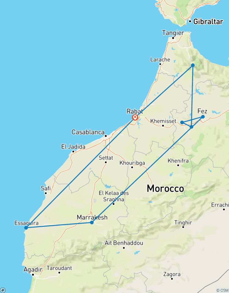 9 Tage Marokko Grand Tour ab Rabat: Kaiserliche Städte, Chefchaouen & Atlantikküste Rundreise