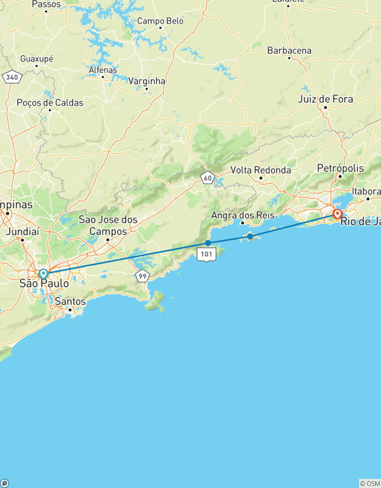 The entire Green Coast from Sao Paulo to Rio, with sea areas around Rio Tour
