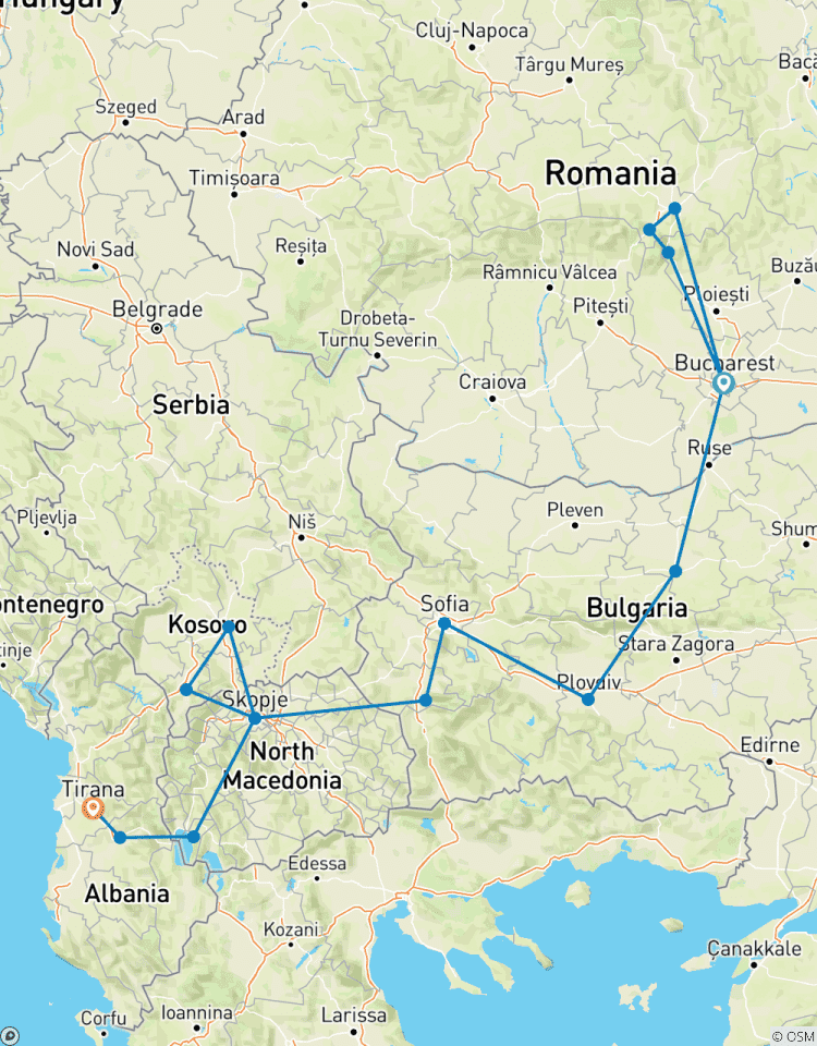 Roumanie, Bulgarie, Macédoine du Nord et Albanie - 12 jours - VOYAGE PRIVE circuit