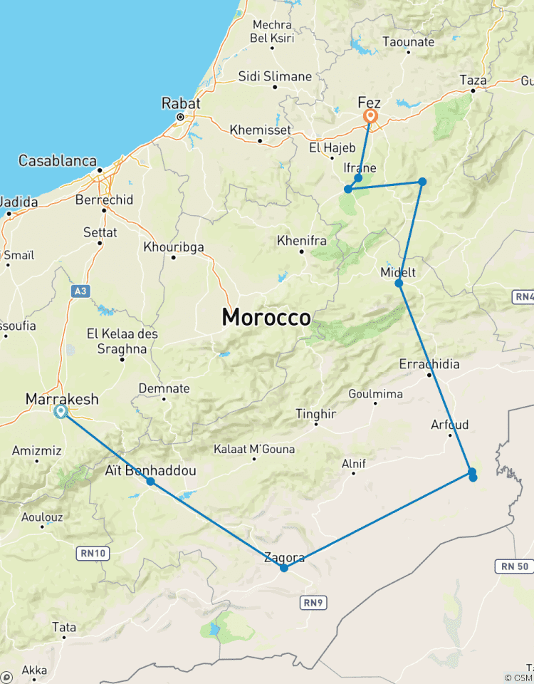 6 jours d\'excursion dans le désert au départ de Marrakech (privé) circuit