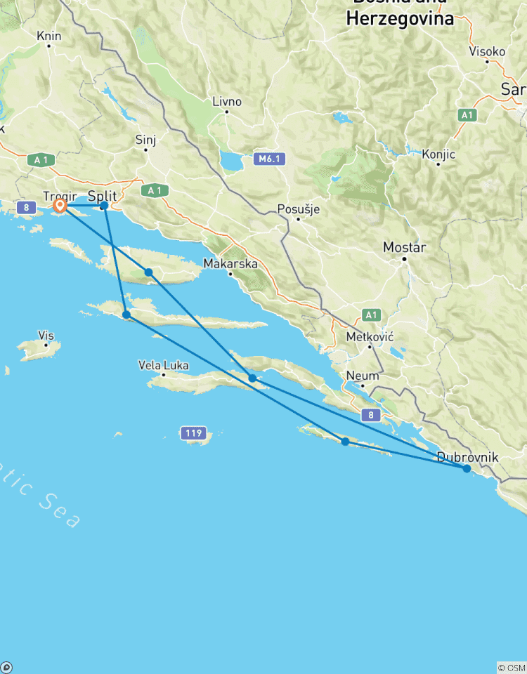 Croisière vers les points forts de la Dalmatie dans la région de Split et Dubrovnik (catégorie de bateau standard) circuit