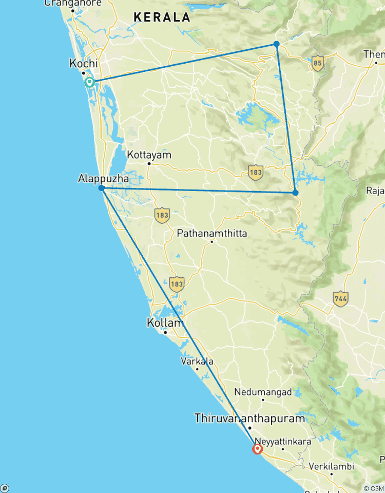 Circuit privé au Kerala de Cochin à Kovalam : Backwaters, collines et plages circuit