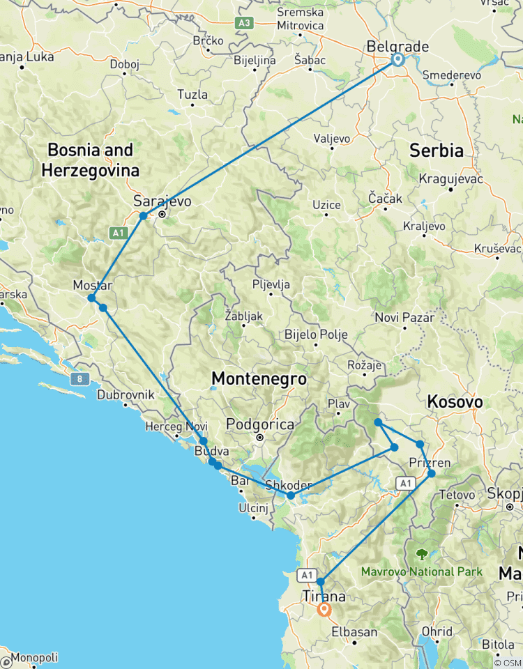 Belgrade to Tirana; Semi – Private Tour with Dedicated Tour Leader & Car Tour