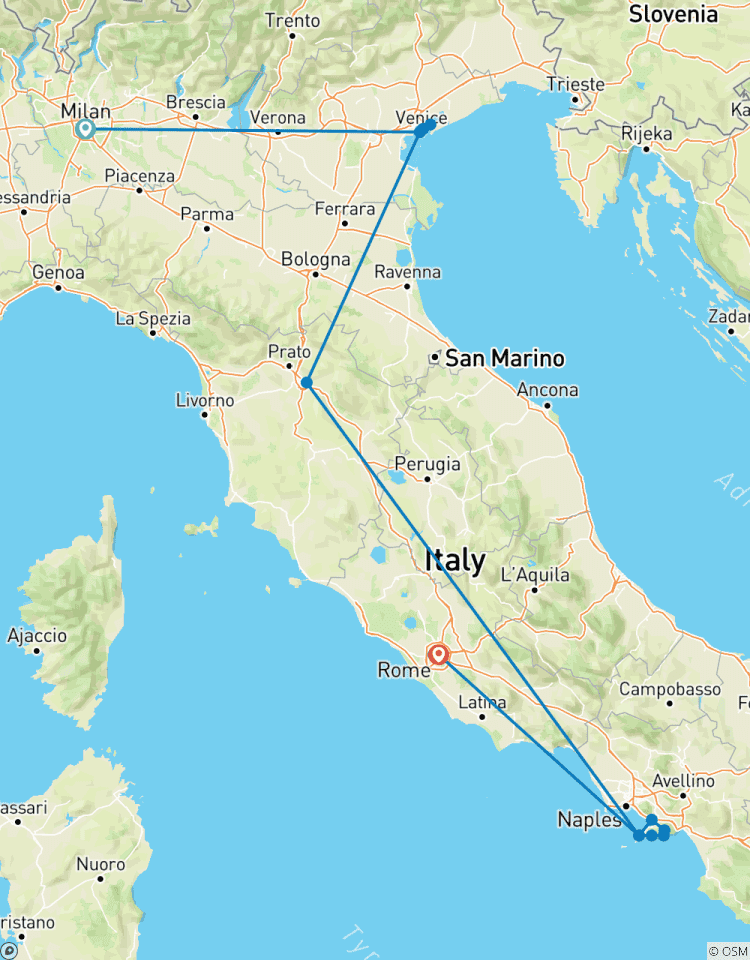 Verken Milaan, Venetië, Florence, Sorrento, Rome – 4* hotels – een duurzame rondreis per trein-rondreis