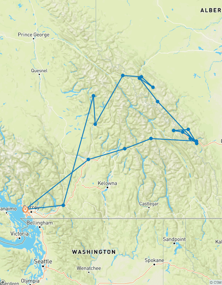 Circuit de 7 jours dans les Rocheuses canadiennes avec le train Rocky Mountaineer circuit