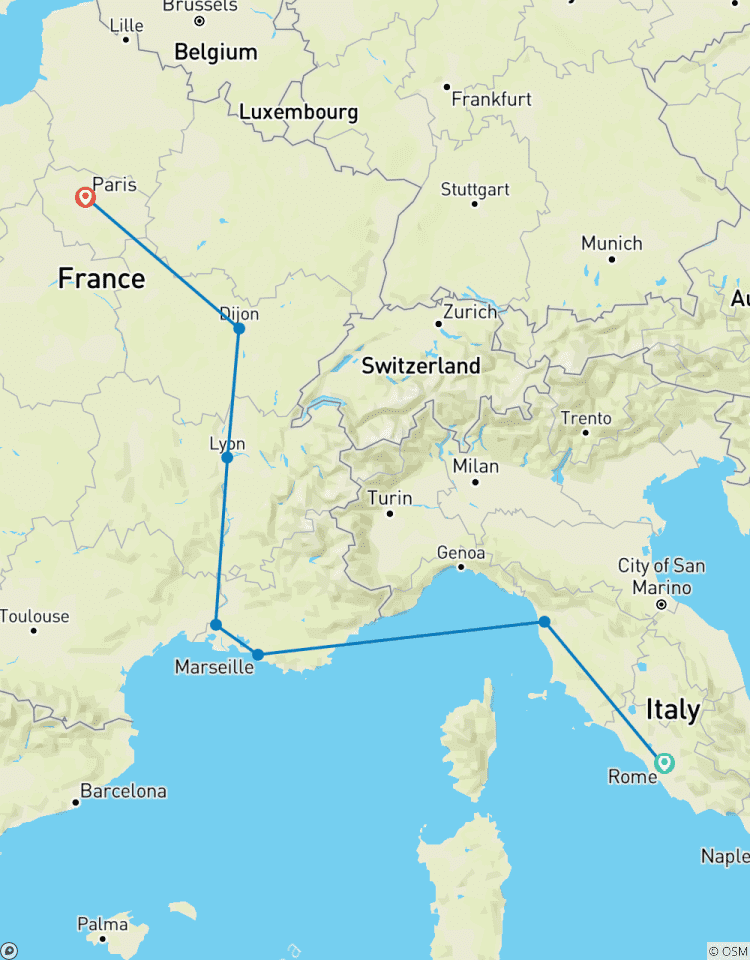 8 jours à Rome, Pise, Nice, Lyon et Paris circuit