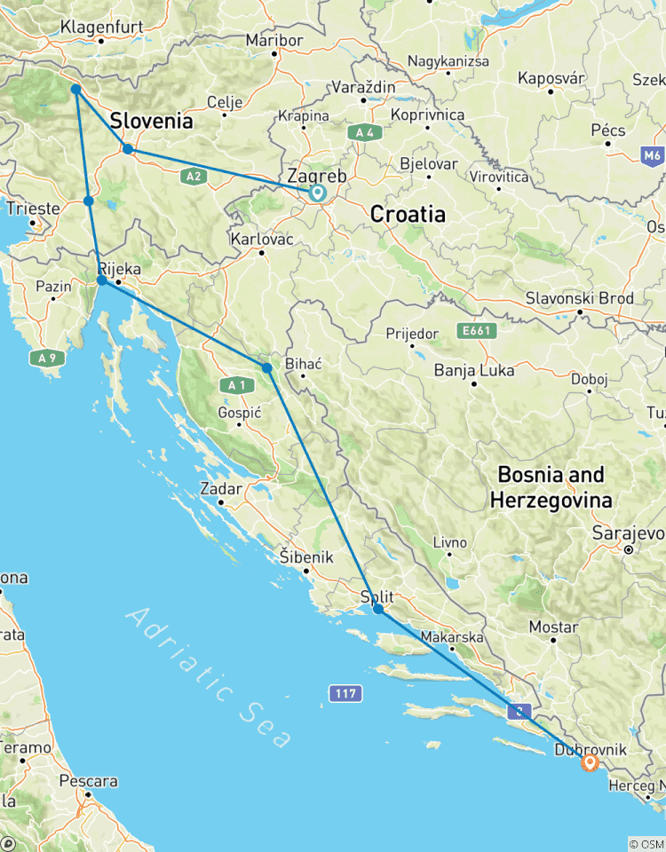 10 jours à Zagreb, Liubliana, Bled, les lacs de Plitvice, Split et Dubrovnik. circuit