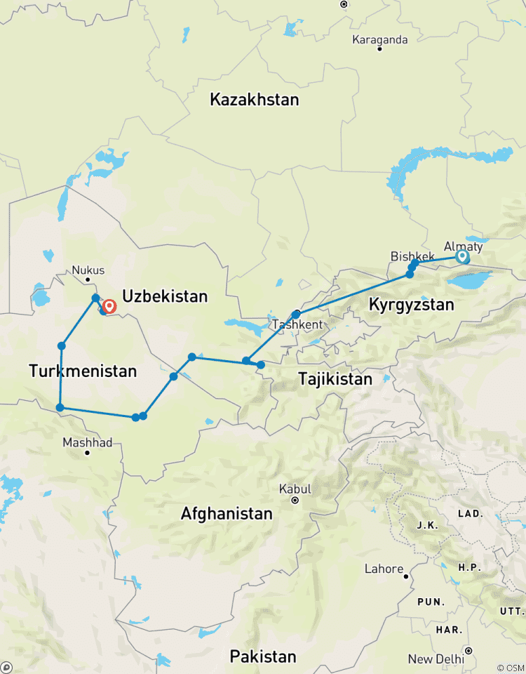 Reis door de 5 \'Stans – Kazachstan, Kirgizië, Tadzjikistan, Oezbekistan & Turkmenistan-rondreis