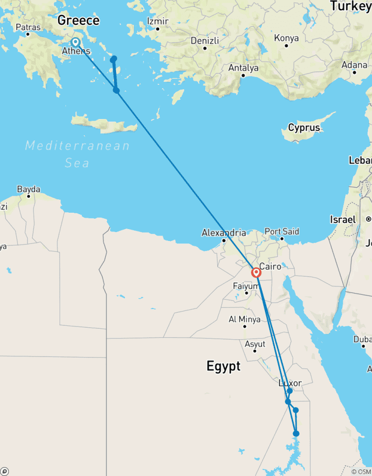 14 jours à Athènes, Mykonos, Santorin, Le Caire et la croisière sur le Nil. circuit
