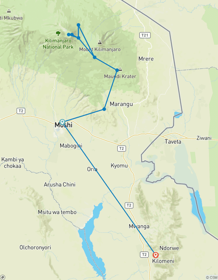 ESCALADE DE 7 JOURS AU KILIMANJARO PAR LA ROUTE DE MARANGU & UNE EXCURSION D\'UNE JOURNÉE AU VILLAGE DE MAASAI + EXCURSION D\'UNE JOURNÉE AUX SOURCES THERMALES DE KIKULETWA + SÉJOUR DE 3 NUITS À L\'HÔTEL circuit