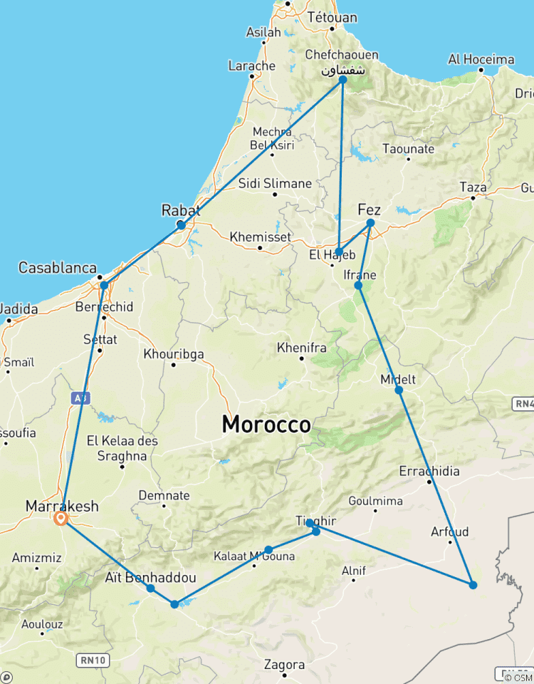 Circuit impérial de 7 jours au Maroc et aventure dans le désert du Sahara au départ de Marrakech circuit