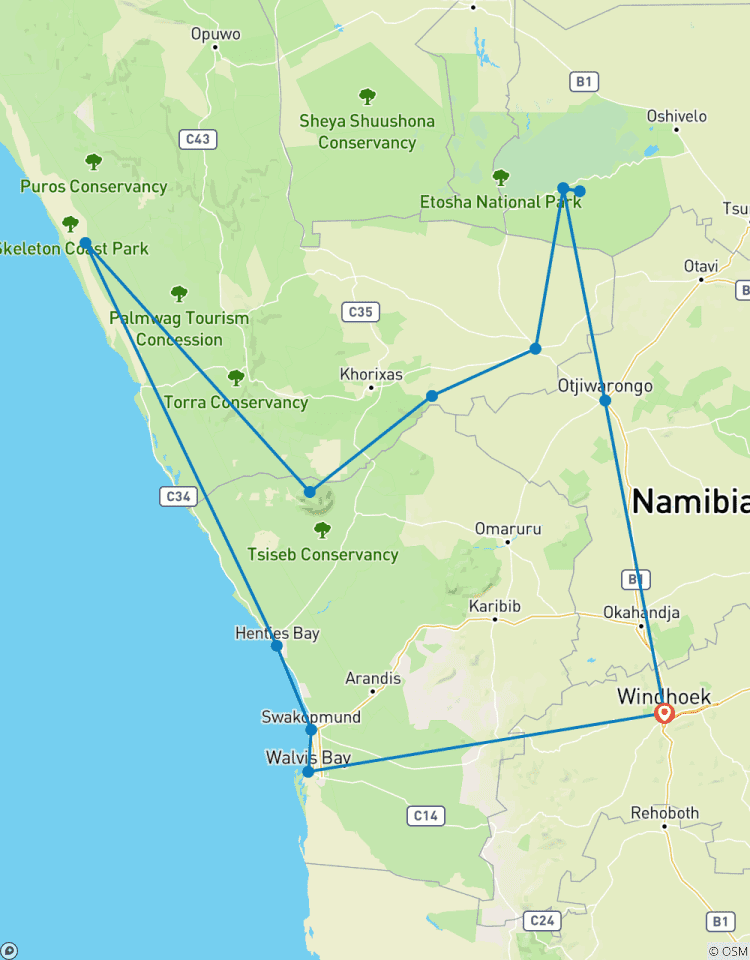 Circuito Safari de aventura de 4 días a Etosha y Swakopmund * salida martes