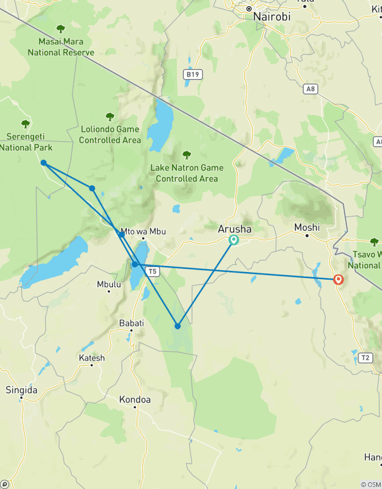 Circuito Safari de lujo de 7 días por los parques nacionales de Tanzania.