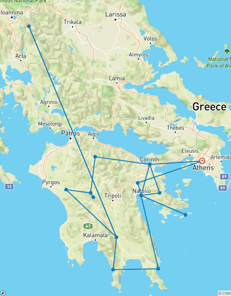 Circuit privé de 6 jours dans le mythique Péloponnèse : Corinthe, Mycènes, Nauplie, l\'île d\'Hydra, Monemvasia, Mani, Sparte, Mystras, Olympie, Arcadie circuit