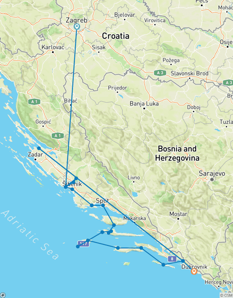 Croatie et ses îles Croisière en petit bateau sur la côte adriatique (de Zagreb à Dubrovnik) (2026) circuit