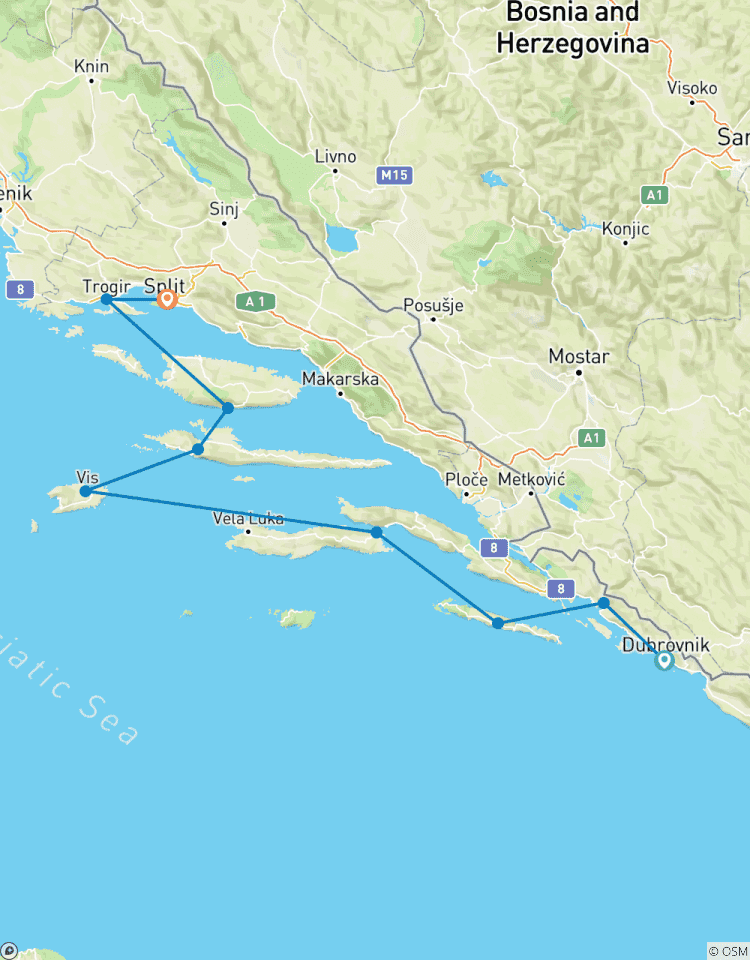 Kroatische Inseln Kreuzfahrt Dubrovnik nach Split in 8 Tage Rundreise