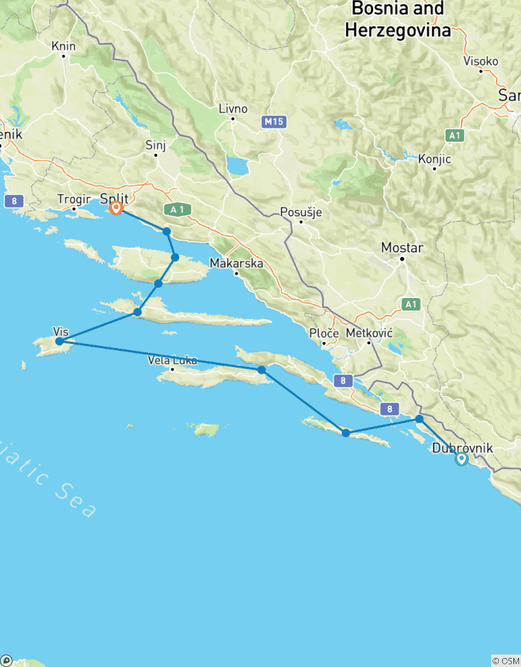 Segeln auf den kroatischen Inseln Dubrovnik nach Split in 8 Tage Rundreise