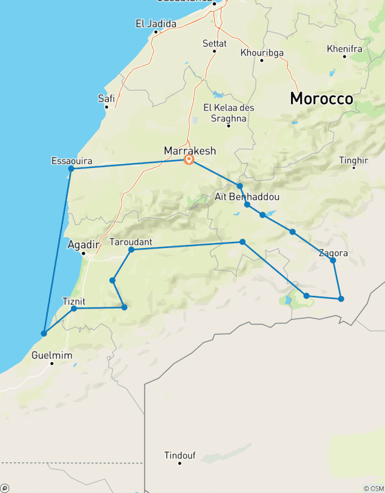 Rondreis door Atlantische Kust, Duinen van de Sahara, Hoge Atlasgebergte, Woestijn Marokko-rondreis