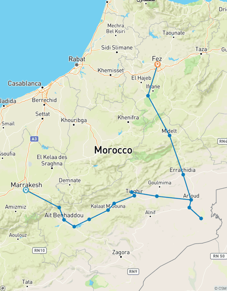 Circuito Circuito de Marrakech al Desierto, Gargantas del Dades, Noche en Campamento en el Desierto, Fez