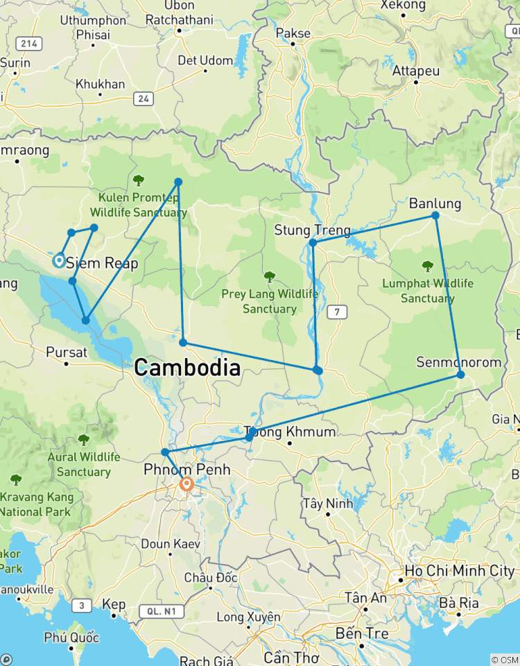 Ontdek Cambodja 17 daagse privérondreis met gids langs erfgoed, hooglanden en wilde dieren-rondreis
