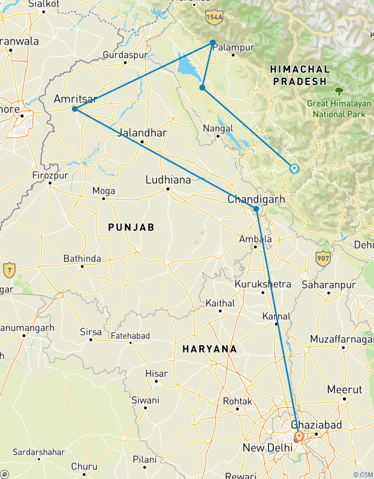8 jours de visite de l\'Himalaya et du Temple d\'Or en voiture privée depuis Delhi circuit