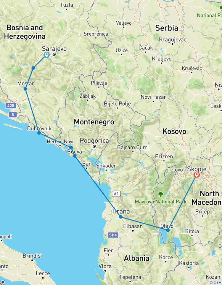 Circuito Ruta por los Balcanes: 5 países en 7 días Bosnia - Croacia - Montenegro - Albania - N. Macedonia