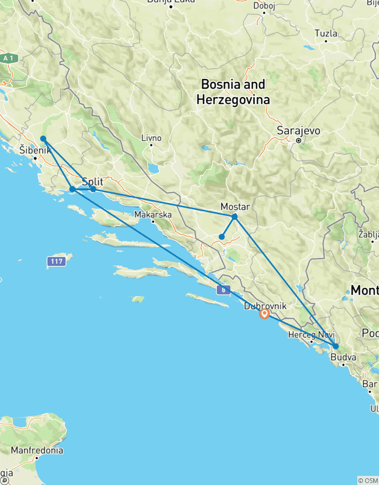 Aventure le long de l\'Adriatique : Croatie, Monténégro et Bosnie, autotour circuit