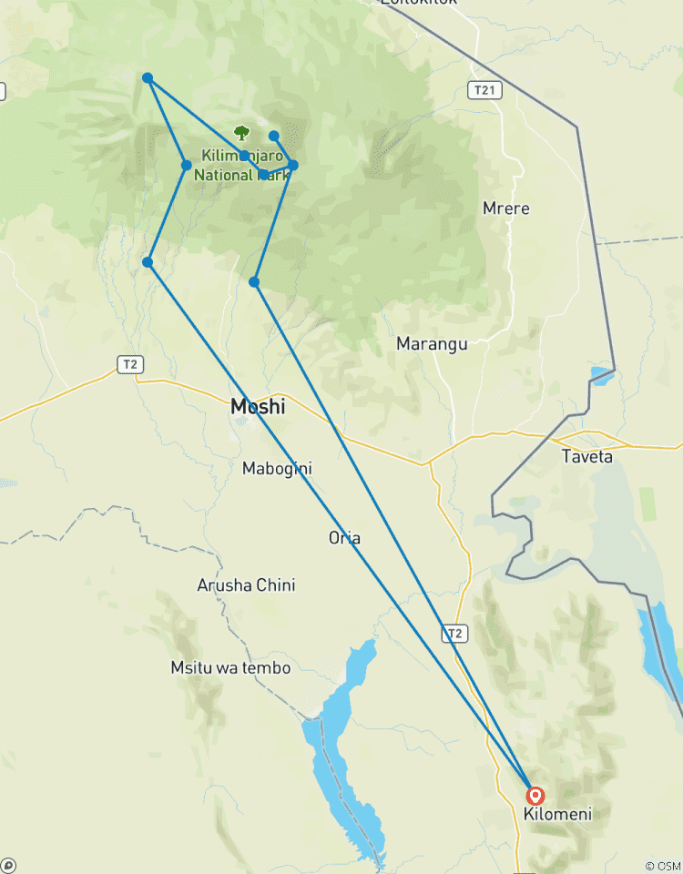 Circuito Senderismo de 7 días por la Ruta Machame con estancia de 2 noches en hotel antes y después de la ascensión en Tanzania