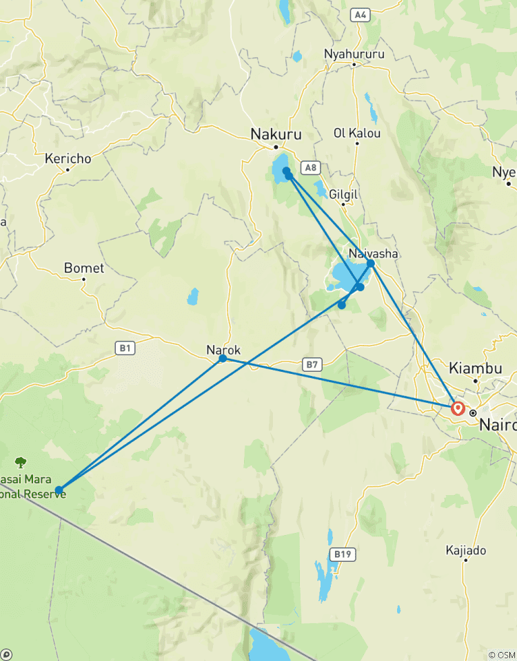Safari en groupe de 5 jours au Kenya : Masai Mara, lac Nakuru et lac Naivasha circuit
