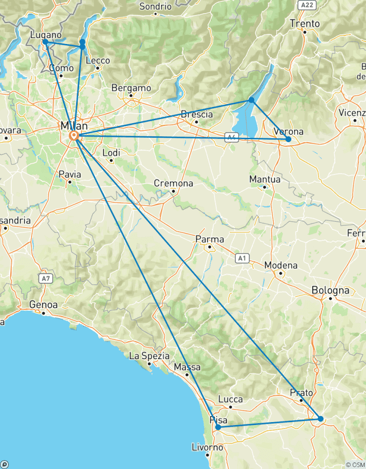 6 dagen Milaan inclusief bezoek aan Verona, Gardameer, Florence, Pisa, Comomeer, Bellagio&Lugano.-rondreis