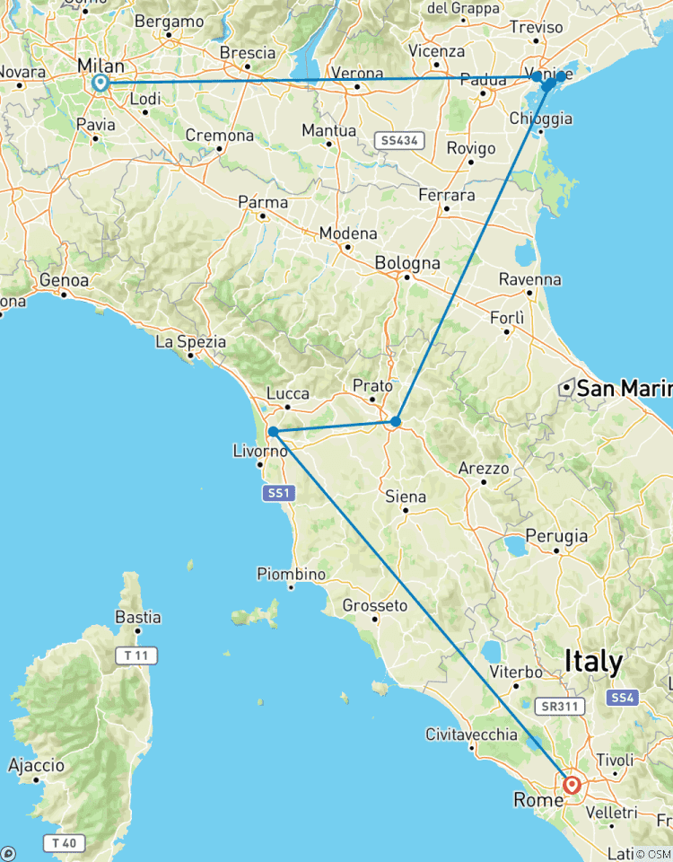 9 Day Italy by Train from Milan, Venice Mestre, Florence to Rome Tour