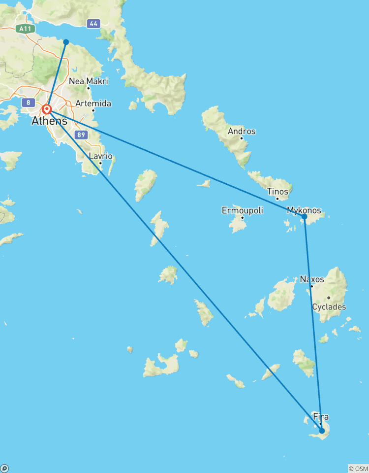 ARTEMIS : Athènes, Météores, Mykonos et Santorin (visites, ferries et vol) circuit