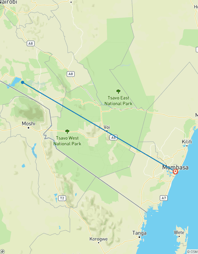 Vom Hafen Mombasa in den Amboseli Nationalpark mit dem Flugzeug 2 Tage Rundreise