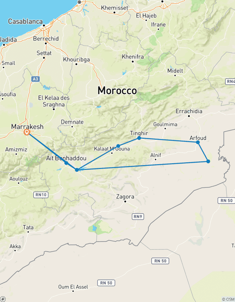 3 Tage private Wüstentour von Marrakesch nach Erg Chebbi Luxus-Wüstencamp, über Atlasgebirge & Kasbah Ait Benhadda Ouarzazate Rundreise