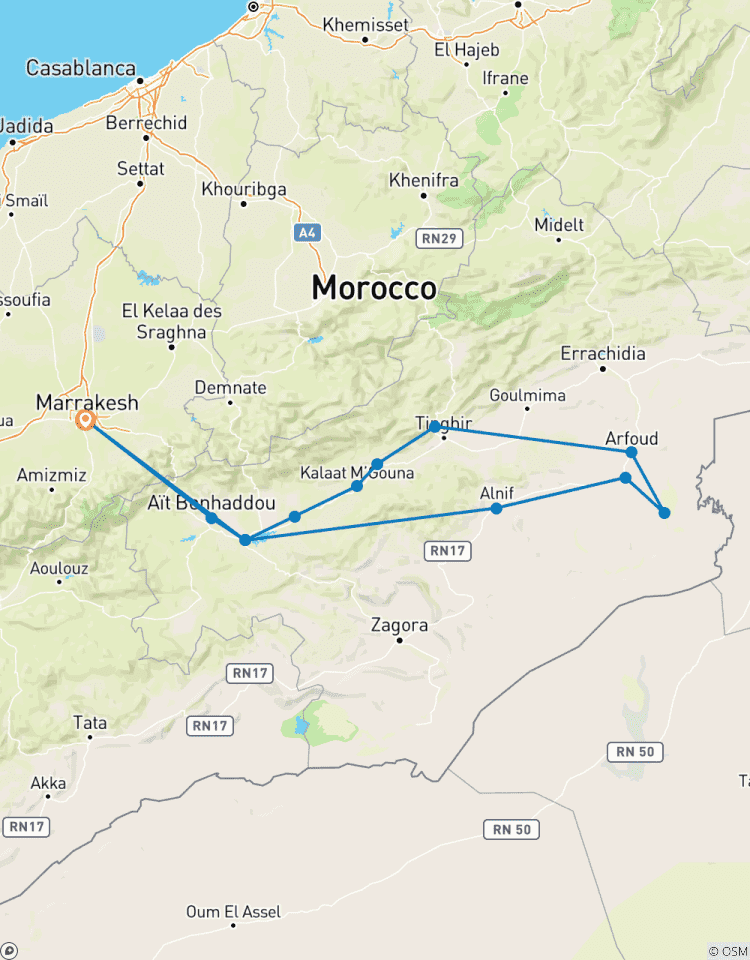 Circuito Excursión privada de 4 días por el Sáhara desde Marrakech: Sitios de la UNESCO, Valle del Dades y Desierto de Merzouga