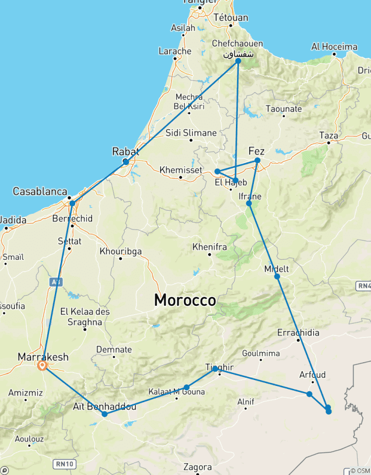 Circuito Marruecos Circuito Privado de 7 Días: Chefchaouen, Patrimonio de Fez y Safari por el Desierto de Merzouga Desde Marrakech