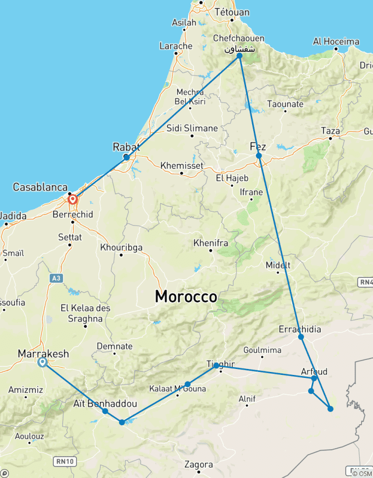 Circuit autour du Maroc (Visite guidée privée/ Hôtels 4*) circuit