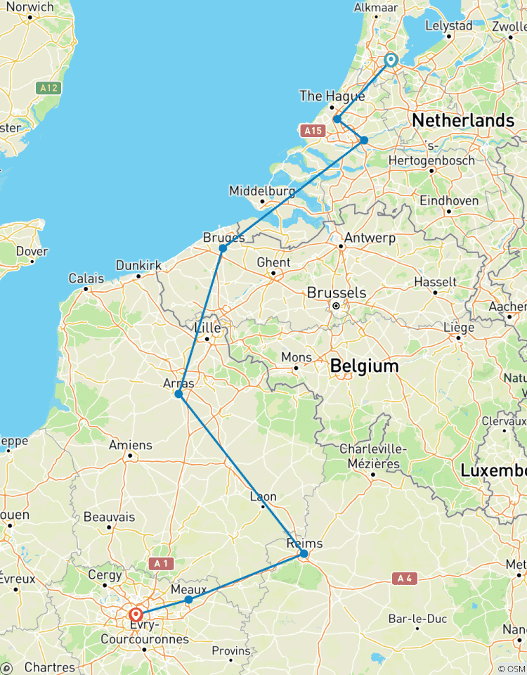 Un voyage à travers les Pays-Bas, la Belgique et la France : Canaux, Champagne et Culture (d\'Amsterdam à Paris) (2026) circuit